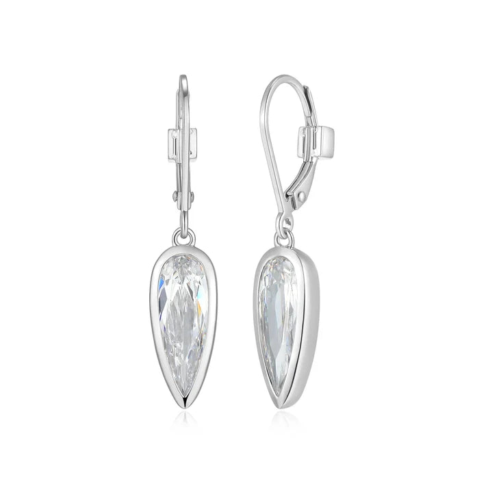 Exclusively Silver Pear CZ Dangle Earrings
