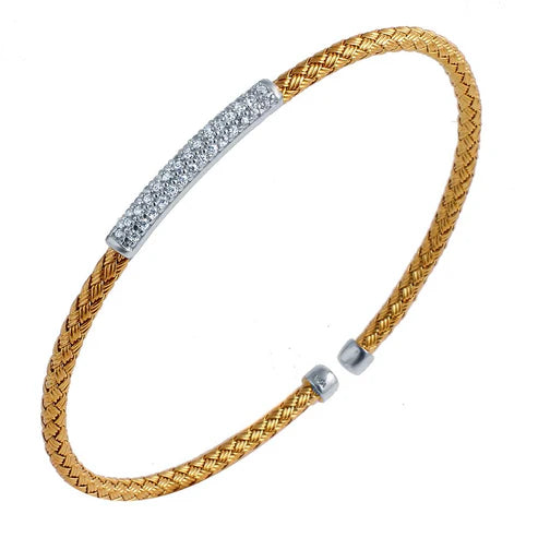 Exclusively Silver Woven Cuff Style Bangle Bracelet With One Bar