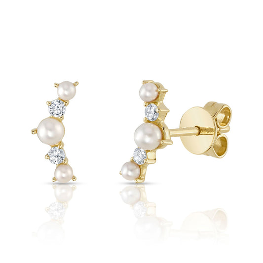 Shy Creation Pearl and Diamond Ear Climber