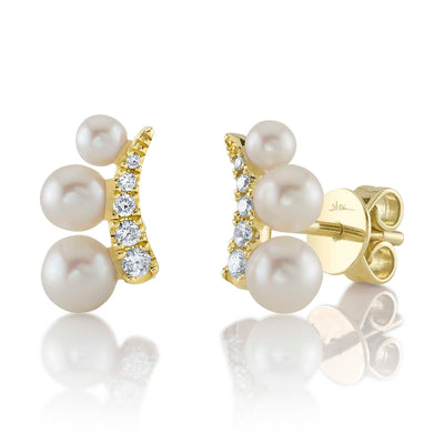 Shy Creation Pearl & Diamond Ear Climbers