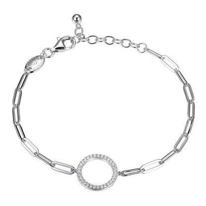 Exclusively Silver Paper Clip Chain Bracelet With An Open Cz Circle