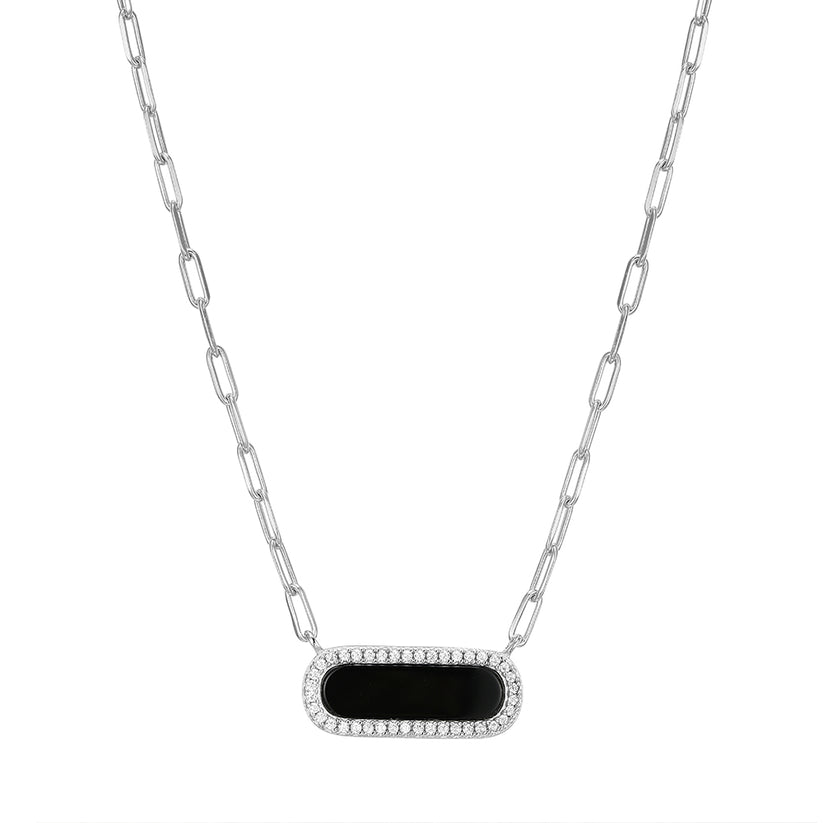 Exclusively Silver Black Onyx Paperclip Necklace