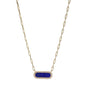 Exclusively Silver Gold Plated Paperclip Necklace With Oval Lapis And Cz Halo