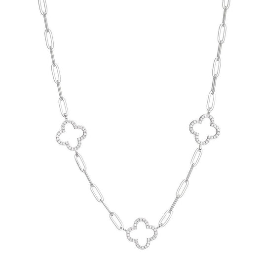 Exclusively Silver Clover Station Necklace