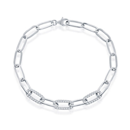 Exclusively Silver Alternating Cz And High Polish Paper Clip Bracelet