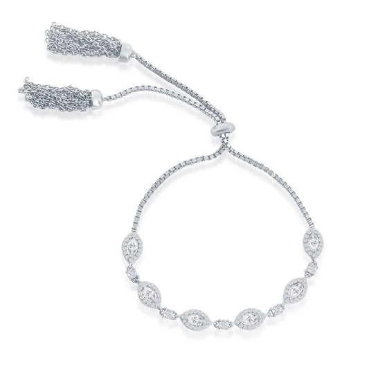 Exclusively Silver Marquise CZ Adjustable Bolo Tassel Bracelet