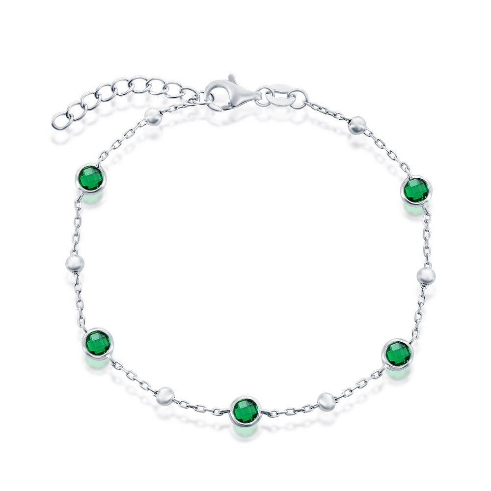 Exclusively Silver Bezel Set Green Bracelet