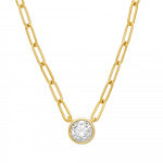 Exclusively Silver Paperclip Necklace with Bezel Set CZ