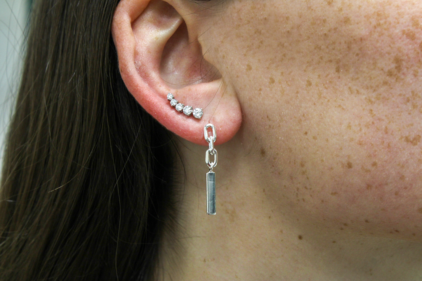 Exclusively Silver Bar Dangle and Paper Clip Earrings