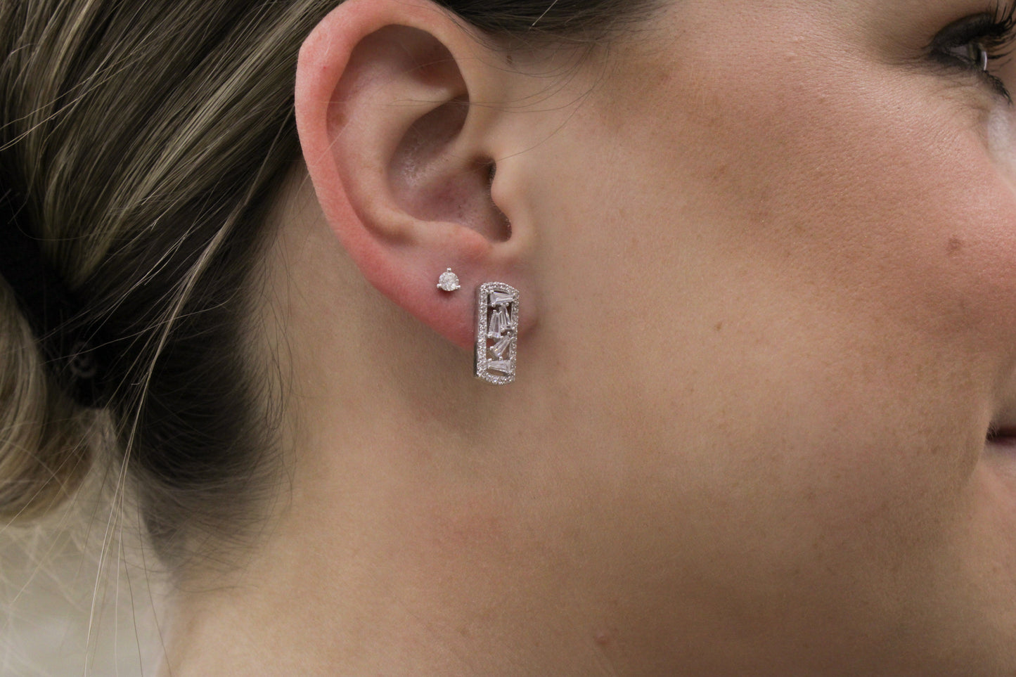 Exclusively Silver Rectangle Cluster Studs