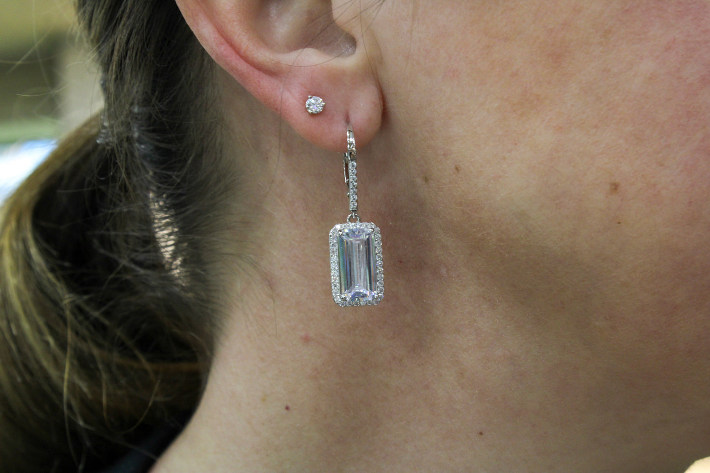 Exclusively Silver Emerald Cut Cz Dangle Earrings