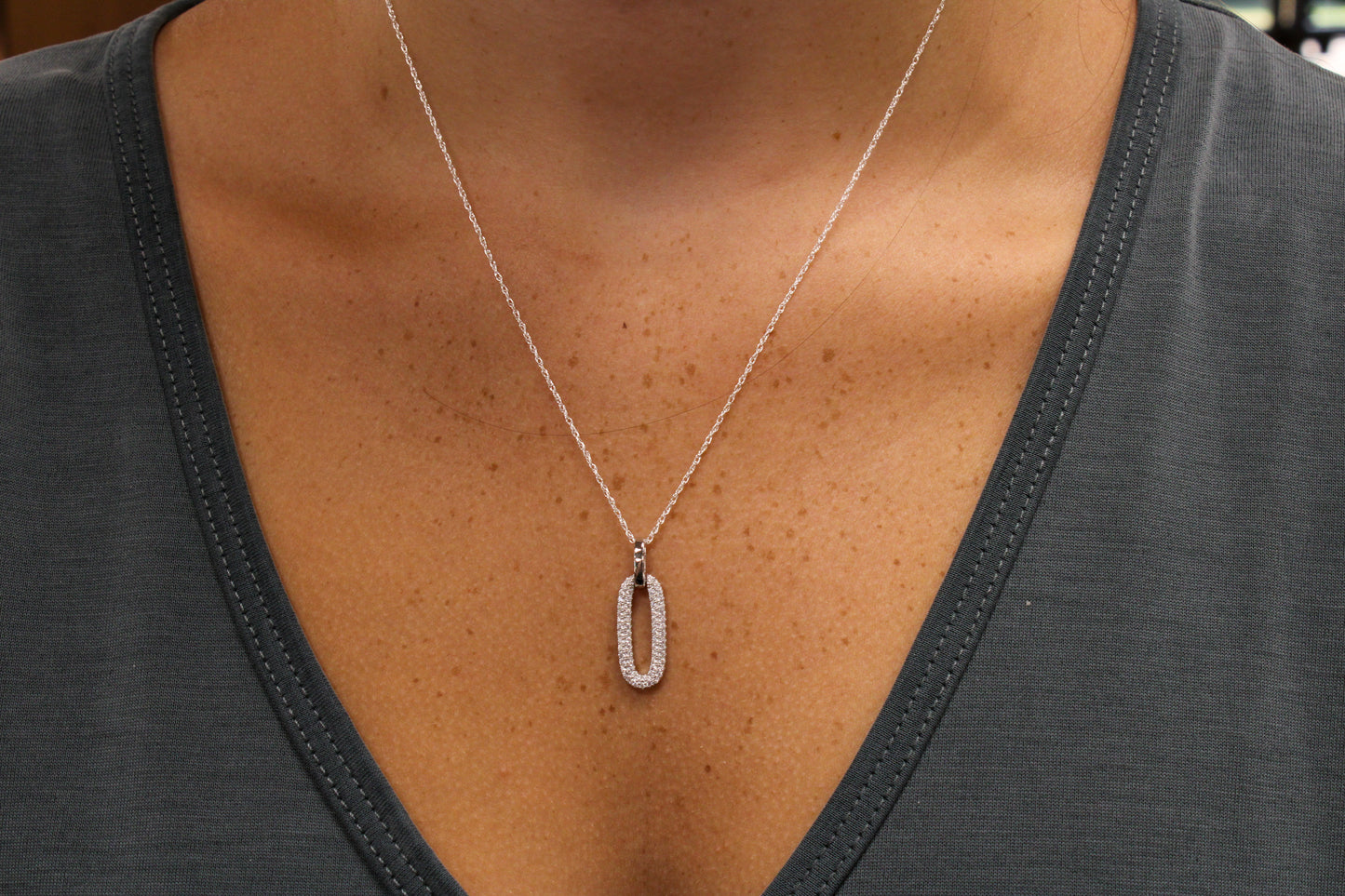 Exclusively Silver Oval Pendant With Pave Stones