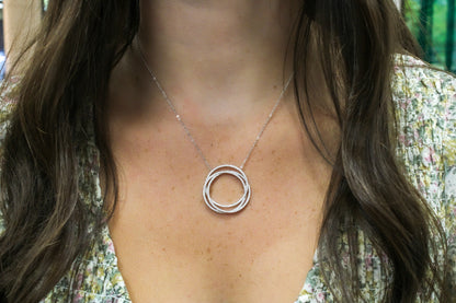 Exclusively Silver Triple Interlocking CZ Circle Necklace