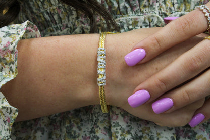 Exclusively Silver Two Row Textured Cuff Style Bracelet With An Abstract Design