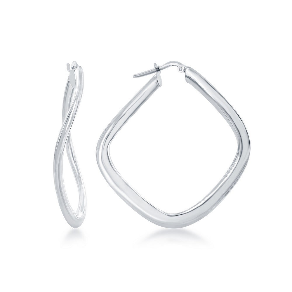 Exclusively Silver Diamond Shaped Hoop Earrings