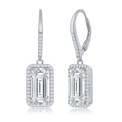 Exclusively Silver Emerald Cut Cz Dangle Earrings