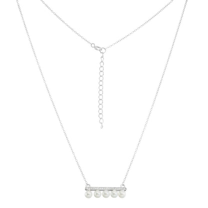 Exclusively Silver Cz Bar Necklace With 5 Freshwater Pearls