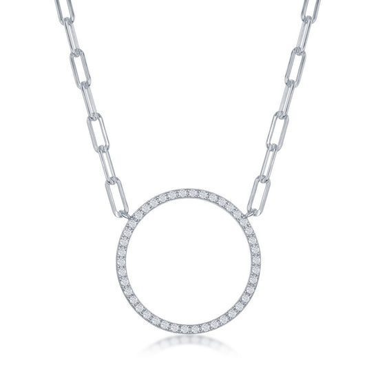 Exclusively Silver Circle Pendant Paperclip Necklace