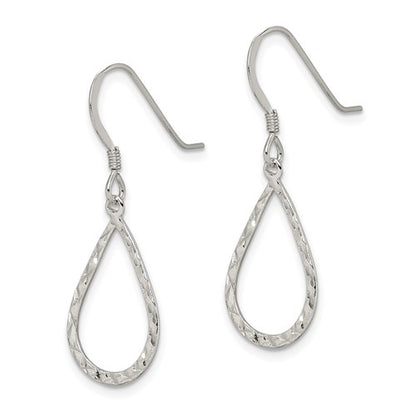 Exclusively Silver Diamond Cut Teardrop Dangle Shephard Hook Earrings