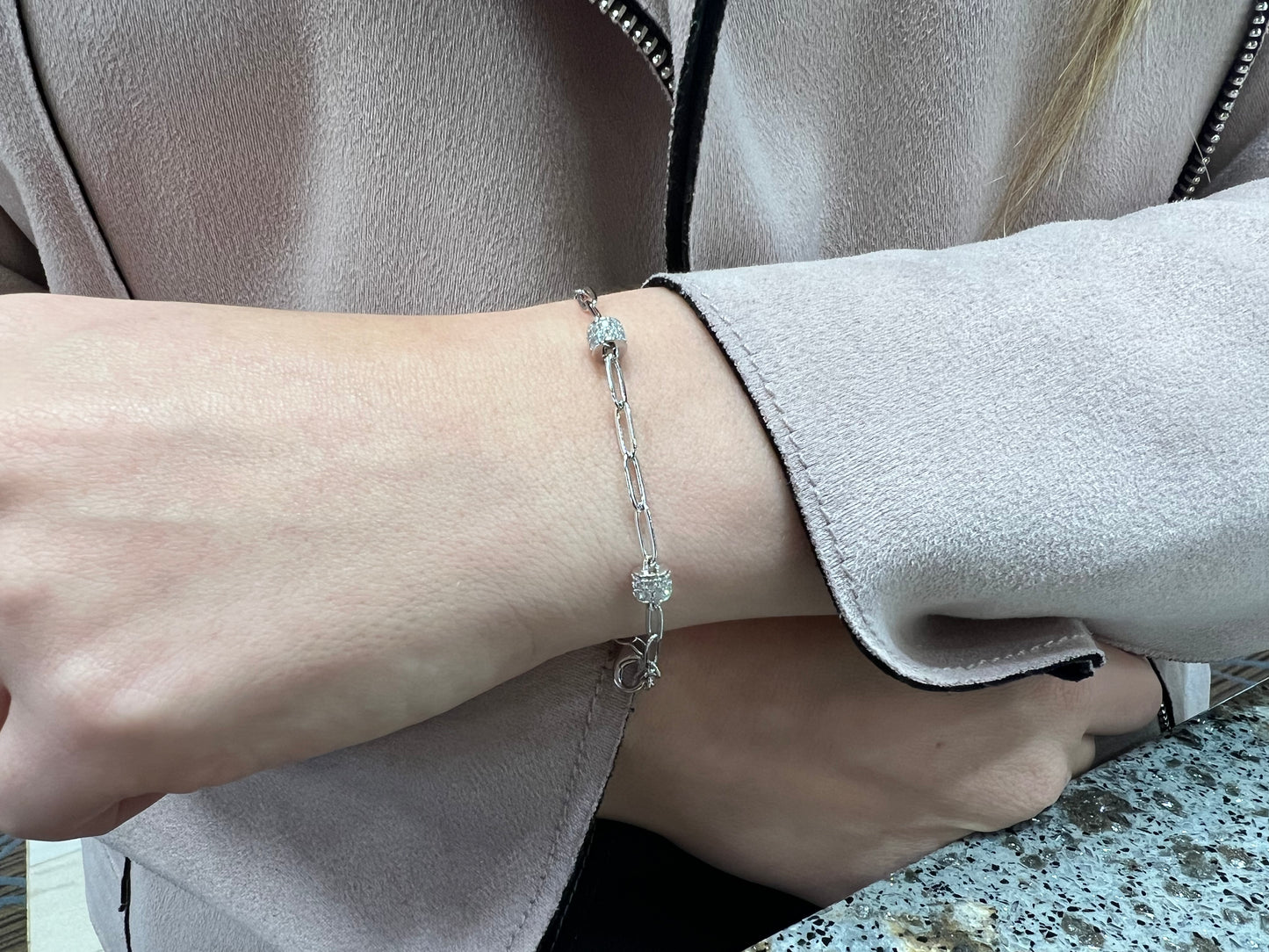 Exclusively Silver Paperclip Bracelet With Cz Barrel Stations