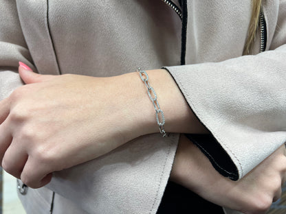 Exclusively Silver Alternating Cz And High Polish Paper Clip Bracelet